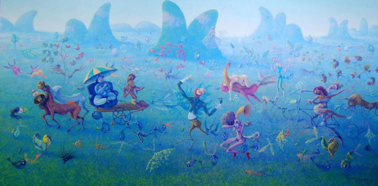 De la serie El circo. Sinfonía de luz, 2012. Óleo sobre tela. 100 x 200cm