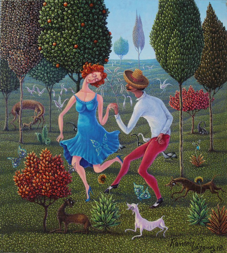 De la serie Parejas en el Jardín. Pareja de baile, 2016. Acrílico sobre madera. 38 x 33cm