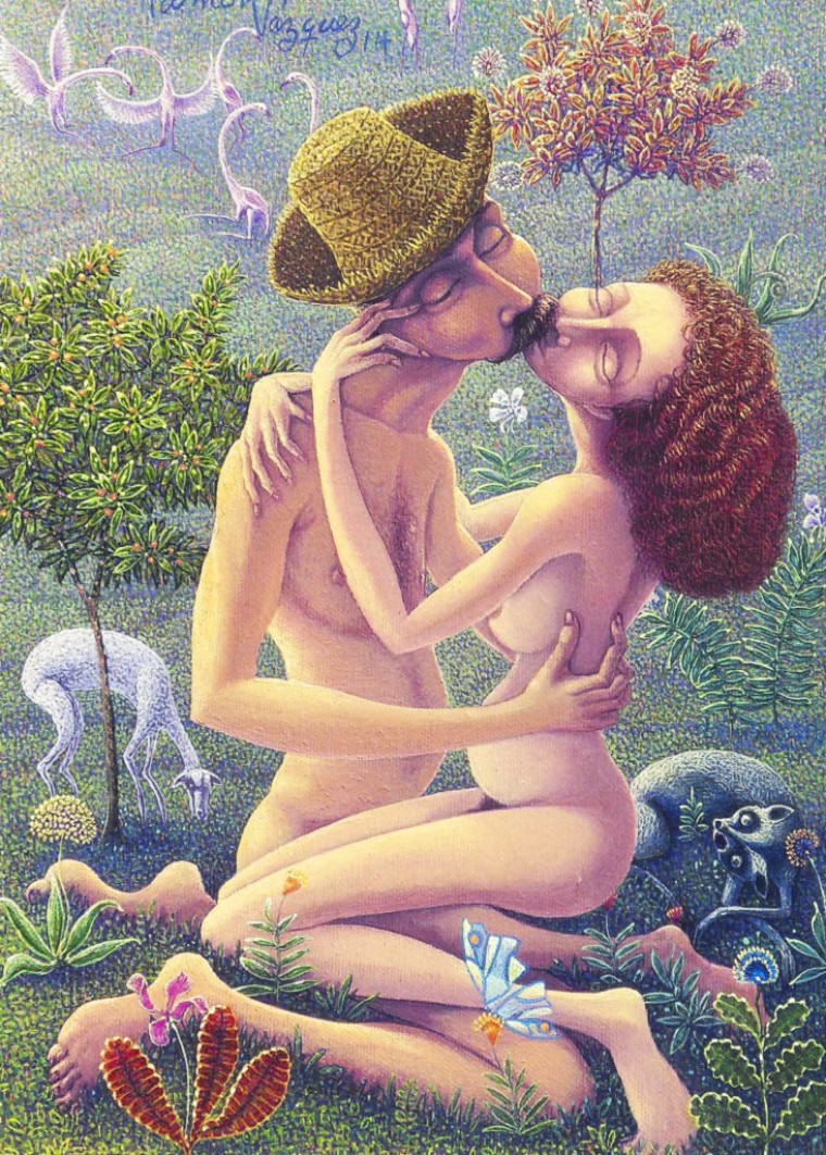 De la serie Parejas en el Jardín. El beso, 2014. Óleo sobre tela. 35 x 25cm