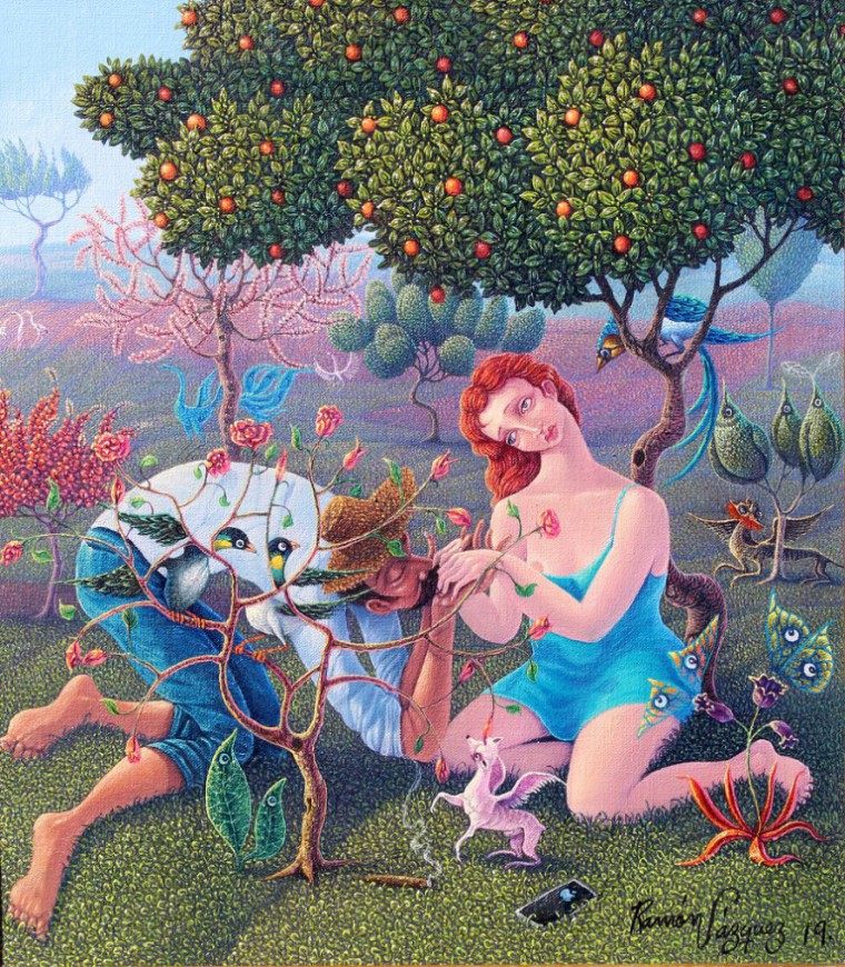 De la serie Parejas en el Jardín. Ramón and Juliet, 2019. Óleo sobre tela. 40 x 35cm
