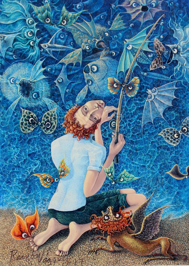 De la serie Pescadores de Sueños. El pescador de sueños, 2017. Óleo sobre tela. 43 x 31cm