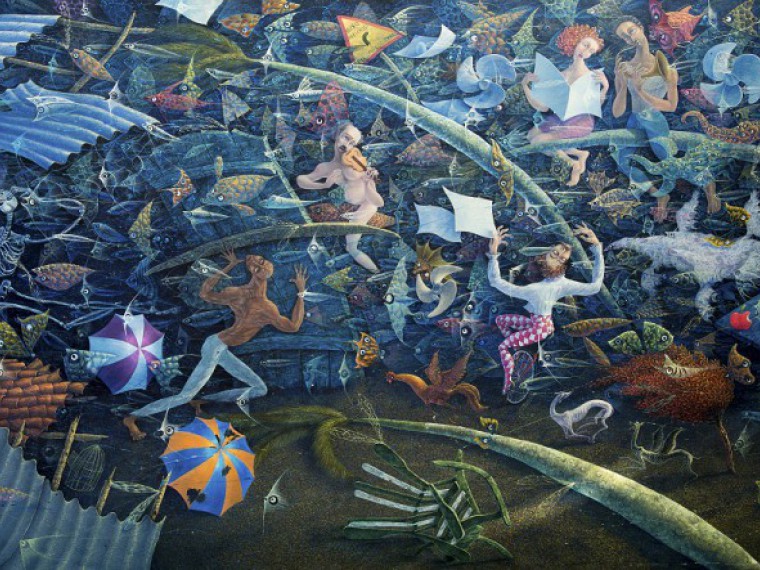 De la serie Huracanes. No "pasaranopasaran", 2012. Óleo sobre tela. 300 x 120cm