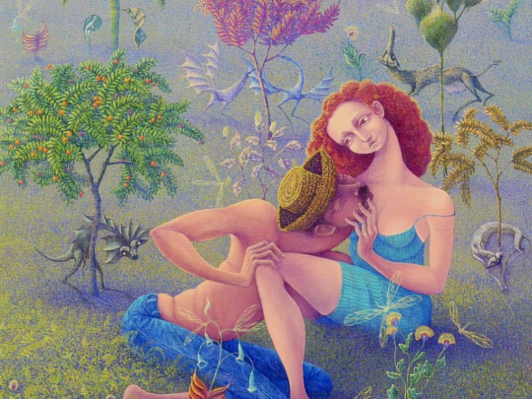 De la serie Parejas en el Jardín. Novios en el jardín, 2012. Óleo sobre tela. 80 x 65cm