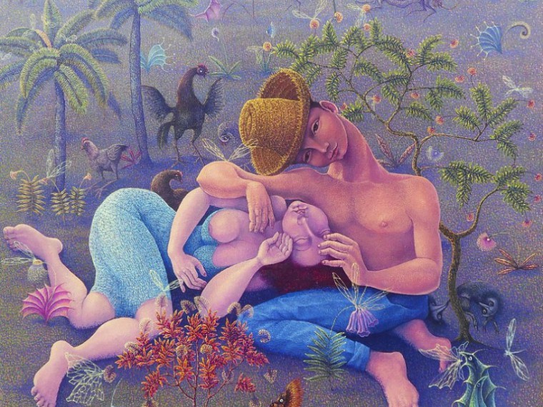 De la serie Parejas en el Jardín. El reposo, 2013. Óleo sobre tela. 80 x 65cm