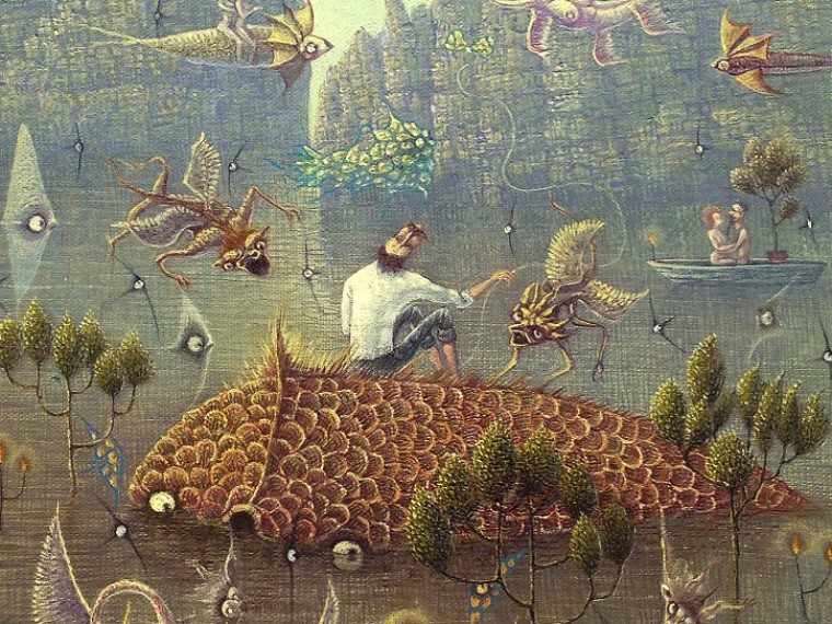 De la serie Pescadores de Sueños. El gran pez, 2015. Óleo sobre tela. 35 x 25cm